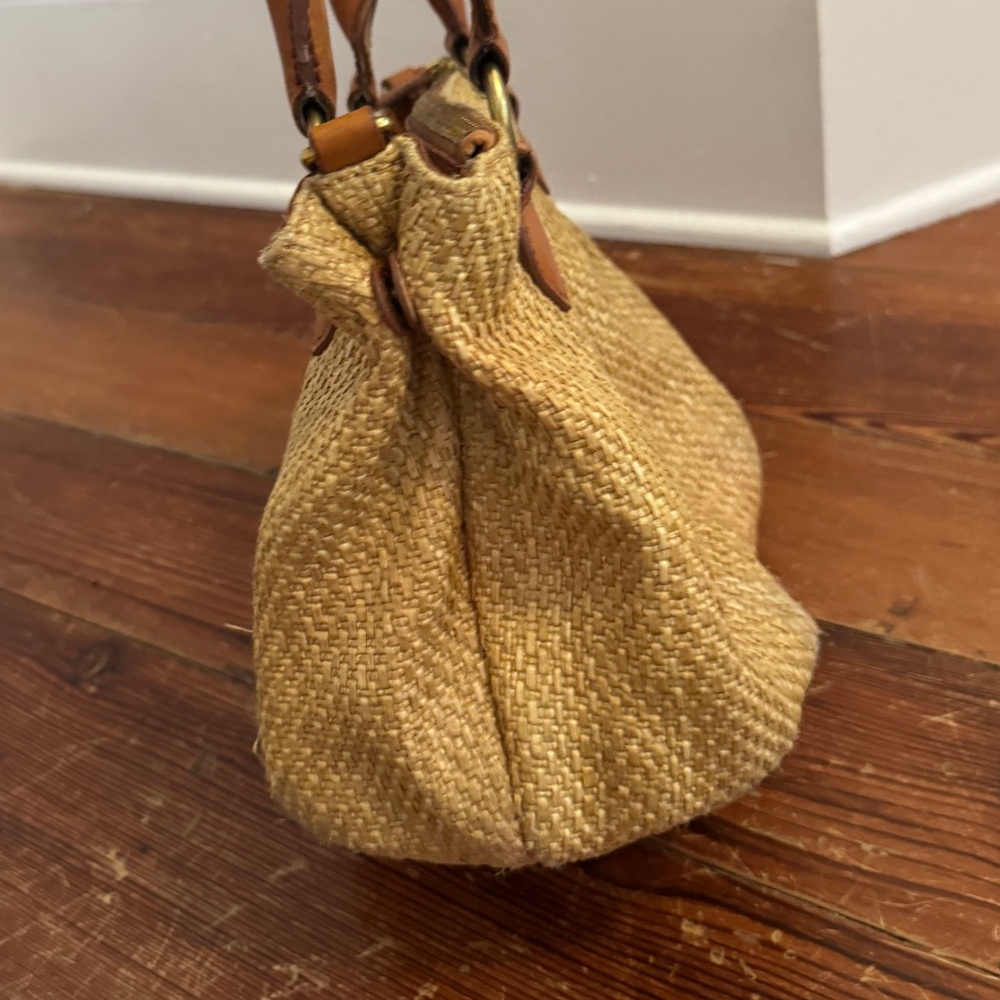 J.Crew Berkeley Small Shoulder Top Handle Straw Leather Bag Beige - Picture 5 of 12